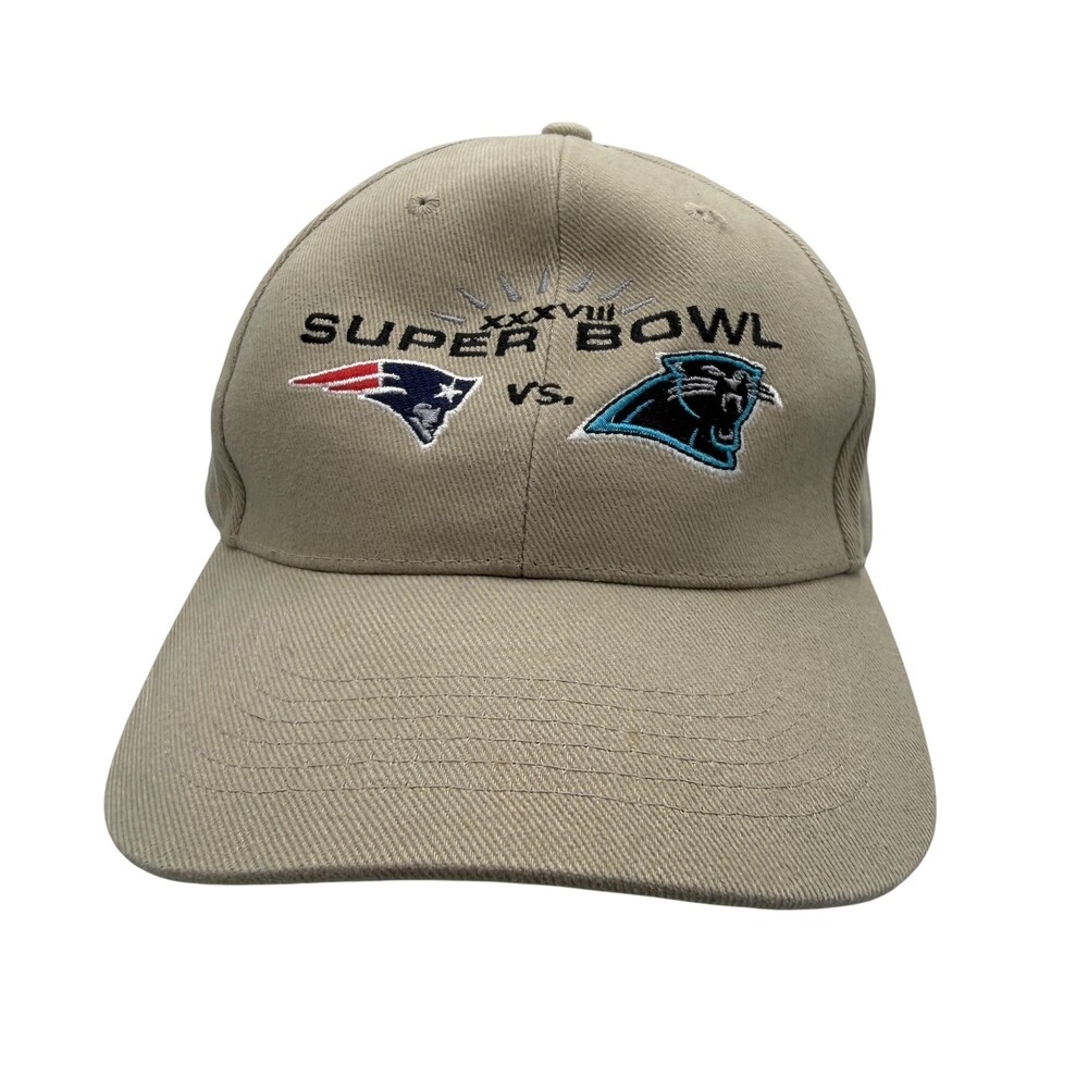 Vintage New England Patriots Hat Strap Back One Size Beige Super Bowl XXXVIII